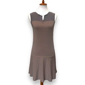 🍀 Lolë Gray Orange Striped Stretch Sleeveless Fit And Flare Dress Size S